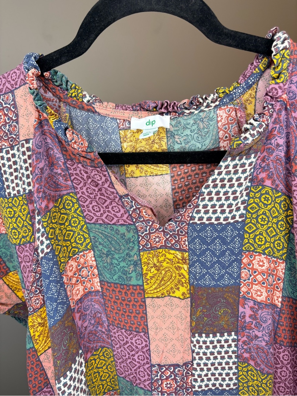 dip Multicolor Boho Patchwork Short Sleeve Tiered Dress Size 2X - Picture 6 of 7